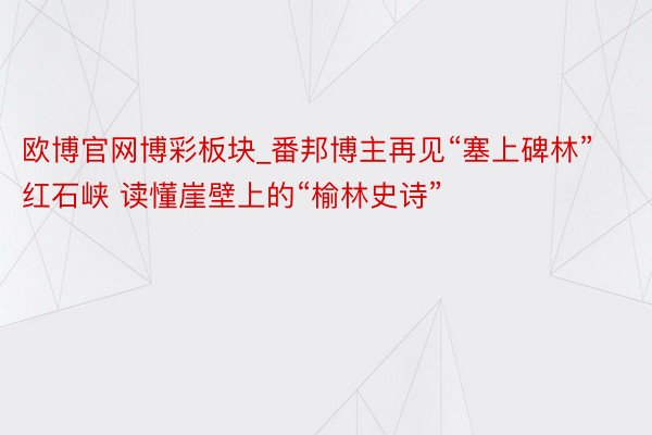 欧博官网博彩板块_番邦博主再见“塞上碑林”红石峡 读懂崖壁上的“榆林史诗”