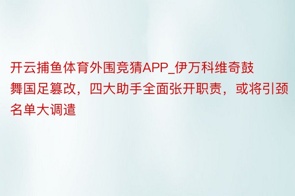 开云捕鱼体育外围竞猜APP_伊万科维奇鼓舞国足篡改，四大助手全面张开职责，或将引颈名单大调遣