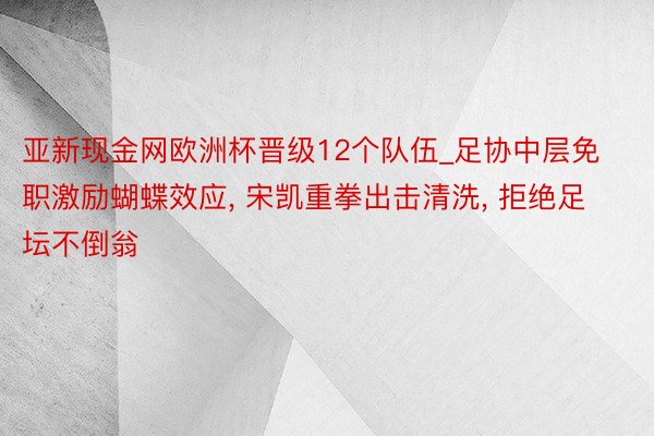 亚新现金网欧洲杯晋级12个队伍_足协中层免职激励蝴蝶效应, 宋凯重拳出击清洗, 拒绝足坛不倒翁