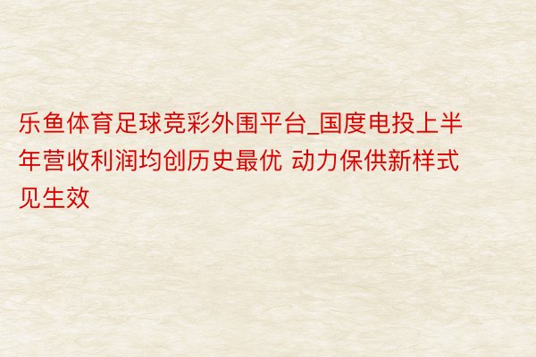 乐鱼体育足球竞彩外围平台_国度电投上半年营收利润均创历史最优 动力保供新样式见生效