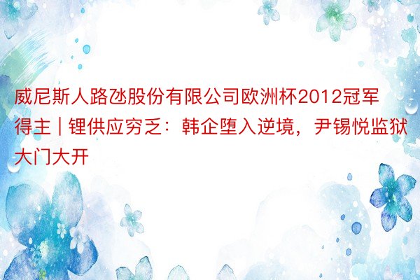 威尼斯人路氹股份有限公司欧洲杯2012冠军得主 | 锂供应穷乏：韩企堕入逆境，尹锡悦监狱大门大开